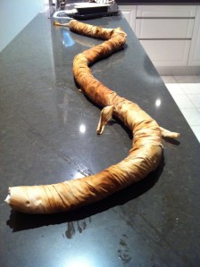 The still bandaged sheet out of the steamer after 5 hours