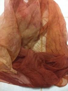Fabric after rinsing in soda ash solution,  after drying, and before washing.