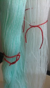 Rinsed and dried and alongside undyed original.