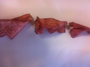 Pieces of kitchen paper dipped in the solution after 15 , 30 and 45 minutes of simmering respectively.