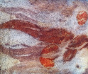 Close up image of the silver dollar and ilyarrie leaf print combination with iron.